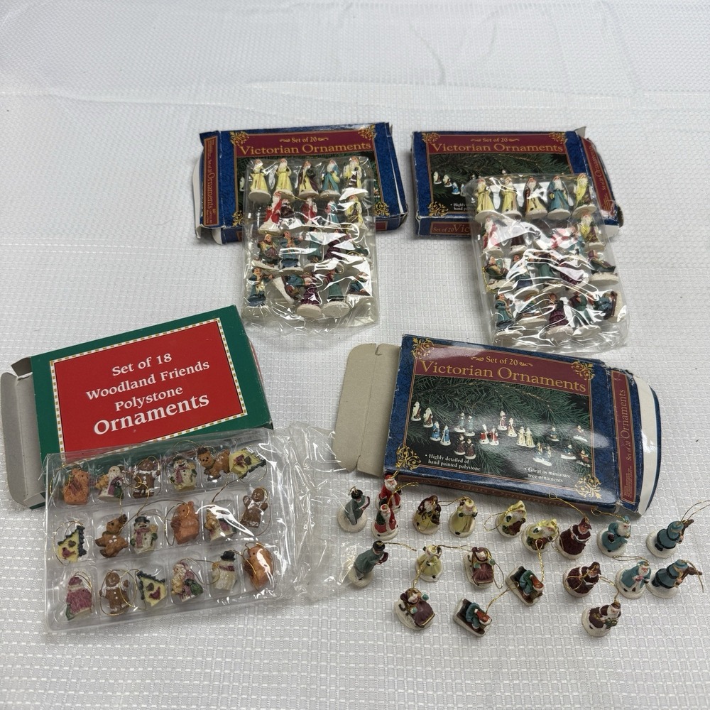 Vintage 4 Sets Victorian Animal Christmas Ornaments Mini Set 20 & 18 Polystone